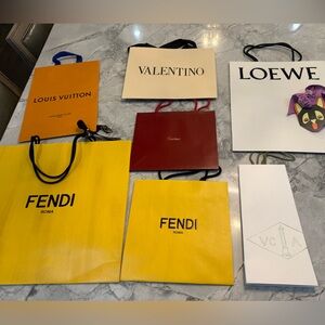 Lot of 7 Designer Shopping Bags/Totes & 2 designer ribbons. All Boutique Fresh!